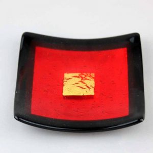 Muranoglas Schale in Rot & Schwarz mit Blattgold als Quadrat